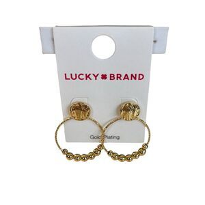 Lucky Brand Gold Tone Beaded Hoop Earrings.